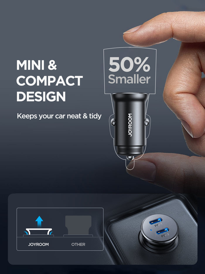 Joyroom JR-CCN05 30W Mini Car Charger – USB-A & USB-C