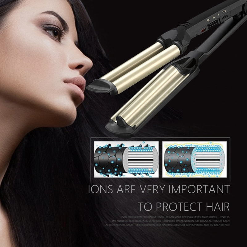 KEMEI 3-Barrel Professional Big Wave Hair Curler