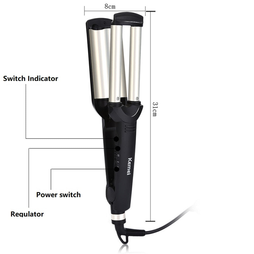 KEMEI 3-Barrel Professional Big Wave Hair Curler