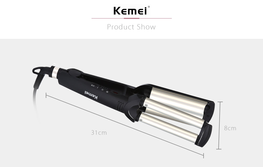 KEMEI 3-Barrel Professional Big Wave Hair Curler