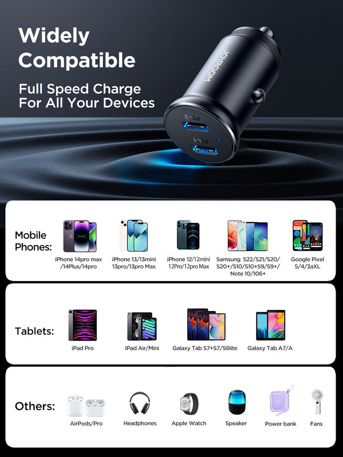 Joyroom JR-CCN05 30W Mini Car Charger – USB-A & USB-C