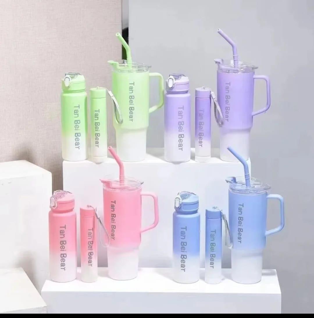 3-Piece Water Bottle Set with Built-In Straw