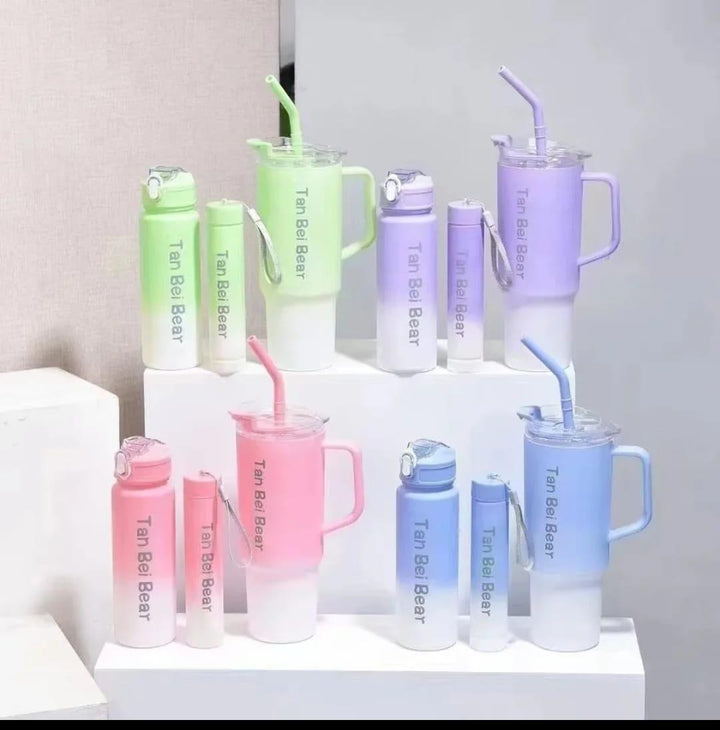 3-Piece Water Bottle Set with Built-In Straw