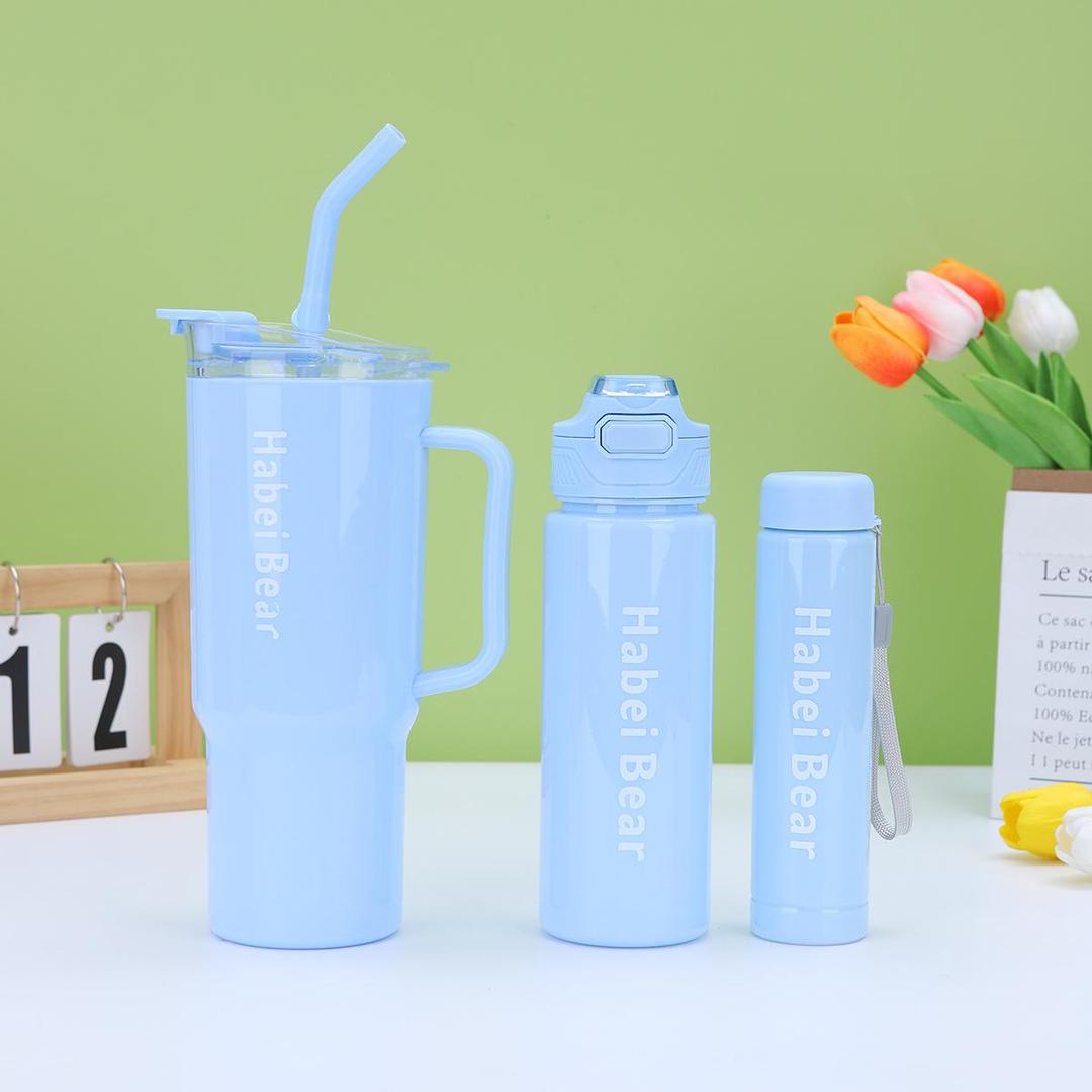 3-Piece Water Bottle Set with Built-In Straw